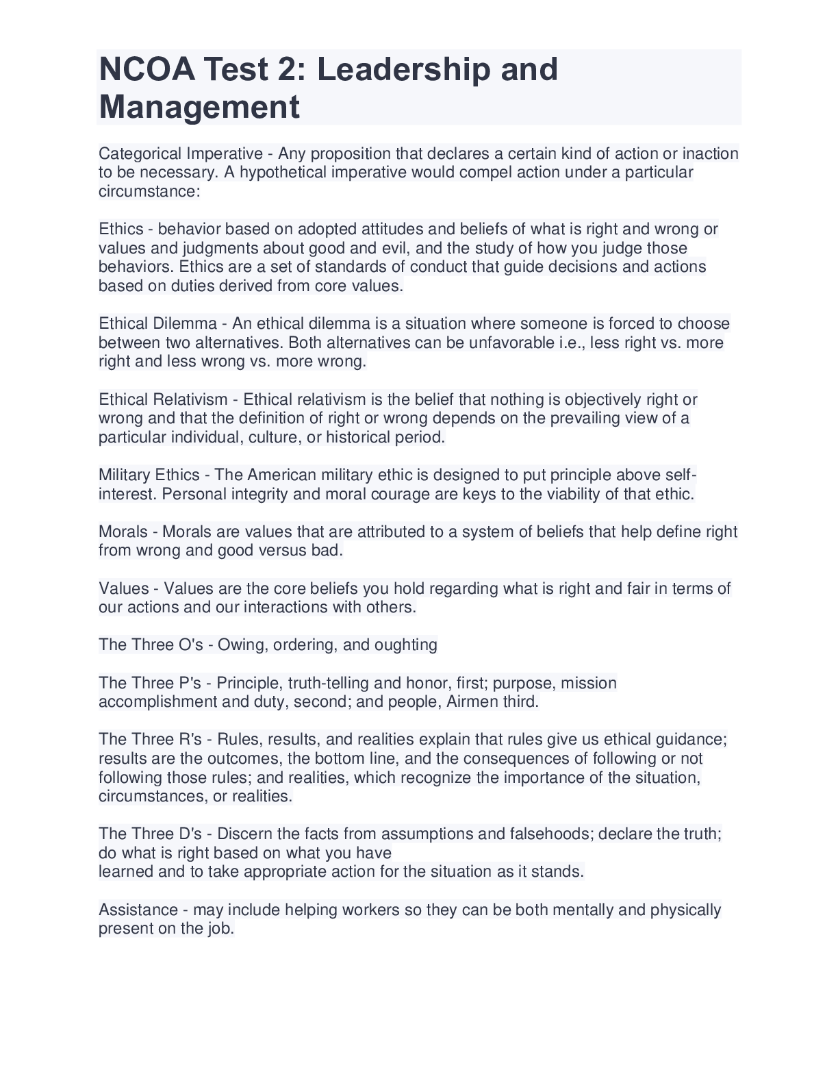 Preview image of NCOA Test 2: Leadership and Management document